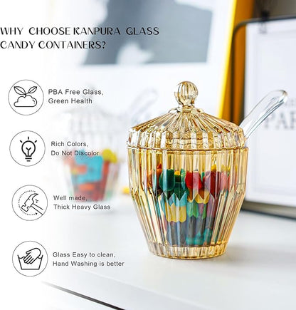 kanpura Champagne Glass Candy Dish with Lid Crystal Candy Jar Jewelry Box Cookie Jar with Spoon for Wedding Christmas Gift