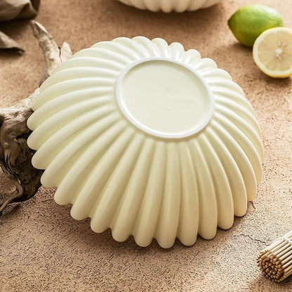 Large Decorative Bowl, Beige Ceramic Fruit Bowl for Kitchen Counter, Key Bowls for Entryway Table, Modern Coffee Table Home Decor, Scalloped Handmade Artwork