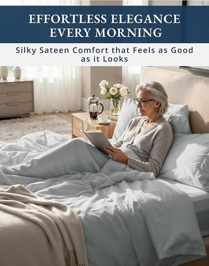 LANE LINEN 100% Cotton Full Bed Sheets - 1000 Thread Count, Sustainably Produced Luxury Hotel Like Thick Full Size Sheets Set, Naturally Temperature Regulating Machine Washable Cotton Sheets - Silver