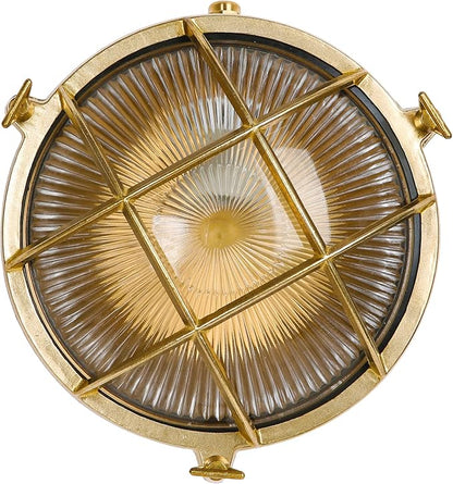 BLINKO Nautical Brass Bulkhead Wall Light,Vintage Retro Wall Sconce,Industrial Lighting Fixtures,Mid Century Modern Decorative,IP 54 Precision Waterproof,Lampshade Only,with Bottom Hole