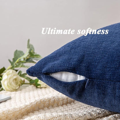 GAWAMAY Lumbar Support Pillow Decorative Rectangle Throw Pillow Covers 12"x20" Inch Set of 2, Soft Chenille Pillowcase for Living Room Bedroom Sofa Couch Cushion Cover Navy Blue 30x50cm (ONLY Covers)