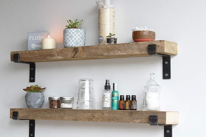 Urban Legacy Accent Shelves | Reclaimed Barn Plank | Set of 2 with Full Brackets (Natural 48"x 4.5"x 2")