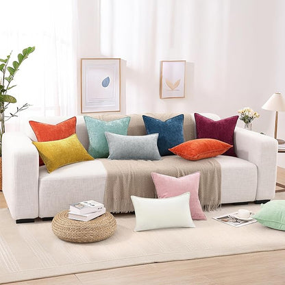 decorUhome Spring Couch Throw Pillow Covers 16x16 Set of 2, Decorative Soft Velvet Neutral Chenille Pillow Covers with Elegant Design for Sofa Bed Living Room Home Decor, Blush Pink
