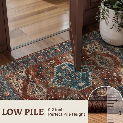Tangsoo Washable Rug 4x6 Area Rug, Oriental Rug Indoor for Living Room, Non Slip Machine Washable Large Rugs, Soft Print Distressed Carpet for Bedroom Dining Room Dorm Office