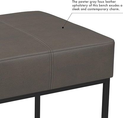 Homepop Decorative Small Square Black Metal Ottoman | Ottoman Stool for Living Room & Bedroom | Decorative Home Furniture (Pewter Gray Faux Leather)
