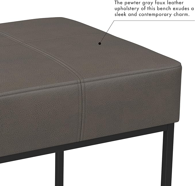 Homepop Decorative Large Square Black Metal Ottoman | Ottoman Stool for Living Room & Bedroom | Decorative Home Furniture (Pewter Gray Faux Leather)