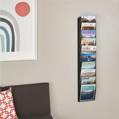 Safco Onyx Mesh Magazine Holder, Display Rack with 10 Pockets, Brochure Organizer, Commercial-Grade Steel Construction, Black