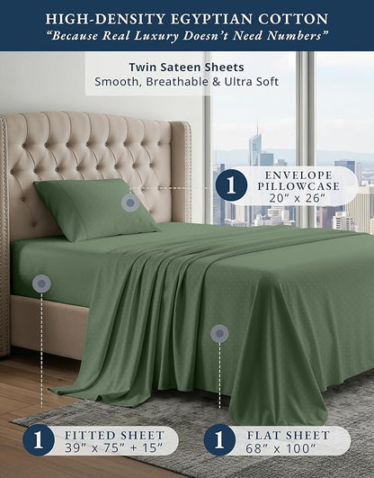 LANE LINEN Luxury Hotel Style 100% Egyptian Sheets Twin Size Bed Set, Mercerized Cotton, Sily Finish, No Pill Fade Resistant Twin Bedding Sheets & Pillowcases Jaquard Swiss Dot - Iceberg Green