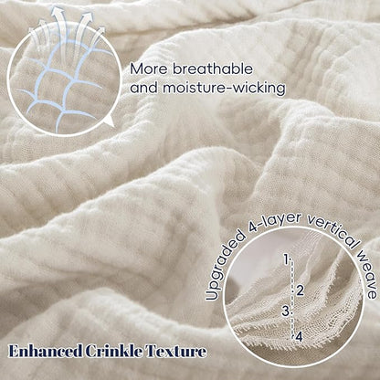 PHF 100% Cotton Muslin Throw Blanket 50" x 60", 4-Layer Lightweight and Breathable Blanket, Luxuriously Soft Gauze Throws for Couch Bed Sofa, Ideal Gift Choice, Oat Milk
