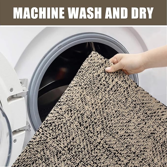 Collive Hallway Runner Rug, 2x5 Washable Natural/Black Modern Entryway Runner Rug Hand-Woven Cotton Boho Kitchen Runner Rugs for Bedroom Laundry Room Rug Front Door Farmhouse Bathroom Rug Outdoor