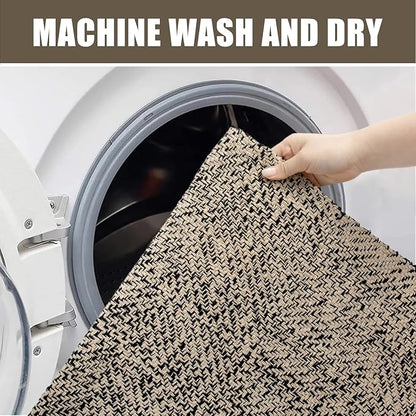 Collive Hallway Runner Rug, 2x5 Washable Natural/Black Modern Entryway Runner Rug Hand-Woven Cotton Boho Kitchen Runner Rugs for Bedroom Laundry Room Rug Front Door Farmhouse Bathroom Rug Outdoor