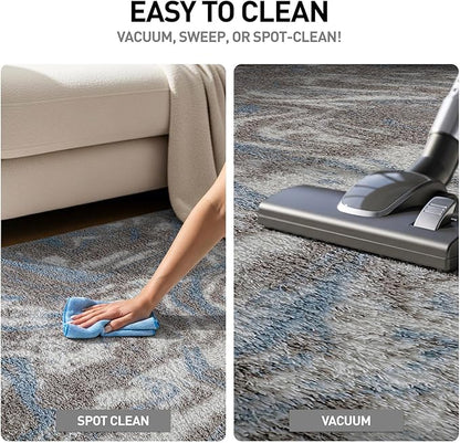 Rugshop Abstract Marble Shag Area Rug Blue 5' x 7' Great for Bedrooms, Living Rooms, or Under Coffee Tables