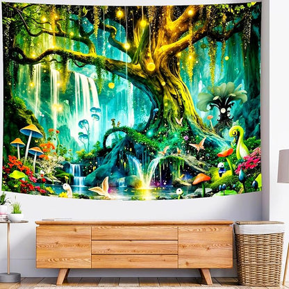 Delur Magical Forest Tapestry Fantasy Tree of Life Enchanted Fairy Tale Forest Tapestry Mystical Psychedelic Nature Landscape Wall Hanging Headboard for Bedroom Living Room Home Decor (59.1" x 78.7")
