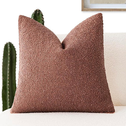 Foindtower Decorative Textured Boucle Throw Pillow Covers Accent Solid Pillow Cases Neutral Soft Cozy Couch Cushion Case for Chair Sofa Bedroom Living Room Home Decor 20x20 Inch,1PC,Orange Rust Red