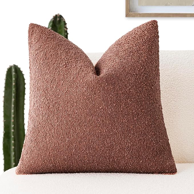 Foindtower Decorative Textured Boucle Throw Pillow Covers Accent Solid Pillow Cases Neutral Soft Cozy Couch Cushion Case for Chair Sofa Bedroom Living Room Home Decor 16x16 Inch,1PC,Orange Rust Red