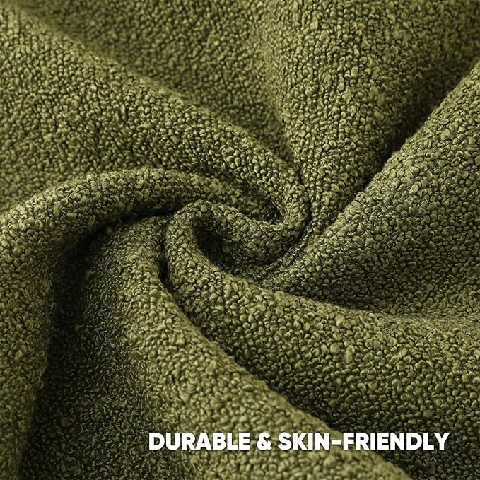 HAUSSY Set of 2 18x18 Decorative Throw Pillow Covers, Soft Cozy Textured Boucle Couch Cases, Home Decor for Couch Bed Living Room, Moss Green