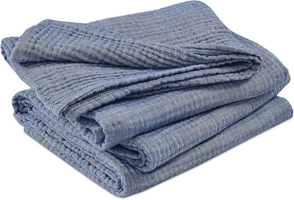 EMME Cotton Muslin Twin XL Blanket Breathable Gauze Soft Lightweight Adults Gifts for Women (Heather Navy, 66"x90")