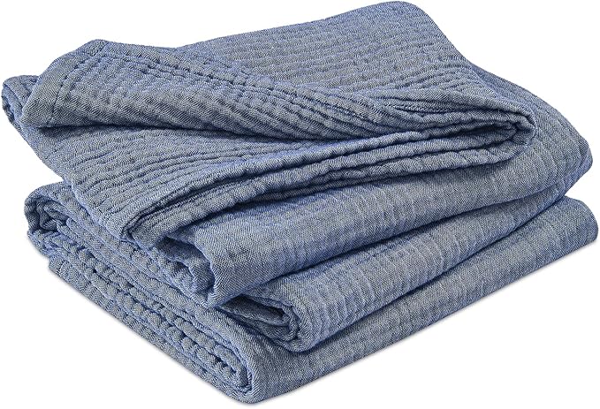 EMME Cotton Muslin Large Throw Blanket Couch Breathable Gauze Soft Lightweight Bed Blankets Adults (Heather Navy, 50"x70")