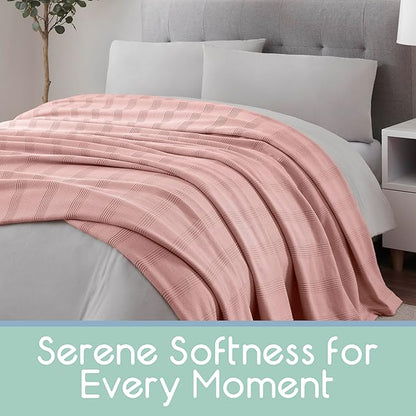King Size 100% Cotton Blanket | Super Soft Breathable Lightweight Throw | All-Season Knit Blanket | Luxury Hotel Versatile | Easy Care Pink Clay