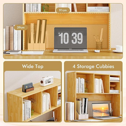Desktop Bookshelf, 2-Tier Display Organizer Shelf Rack, Dorm Desk Hutch, Desk Shelf for Top of Desk, Multipurpose Wood Counter Top Bookcase for Office Home