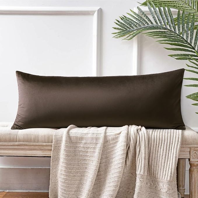 Artscope Luxury Velvet Lumbar Pillow Cover Super Soft Decorative Rectangle Pillowcases Soft Solid Cushion Cases for Couch Sofa Bedroom Car Decor 14x36 Inch Chocolate Brown