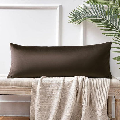 Artscope Luxury Velvet Lumbar Pillow Cover Super Soft Decorative Rectangle Pillowcases Soft Solid Cushion Cases for Couch Sofa Bedroom Car Decor 14x36 Inch Chocolate Brown