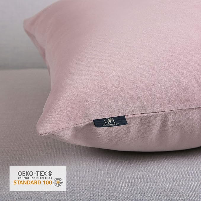 Phantoscope Pack of 2 Velvet Decorative Throw Decorative Pillow Cover Soft Solid Square Cushion Case for Couch Light Pink 20 x 20 inches 50 x 50 cm