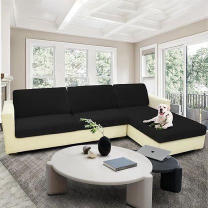 MAXIJIN Velvet Stretch Cushion Covers Fitted Couch Cushion Slipcovers Sofa Seat Cover for Individua Cushions with Elastic Bottom (3 Piece Sofa Seat Slipcovers, Black)