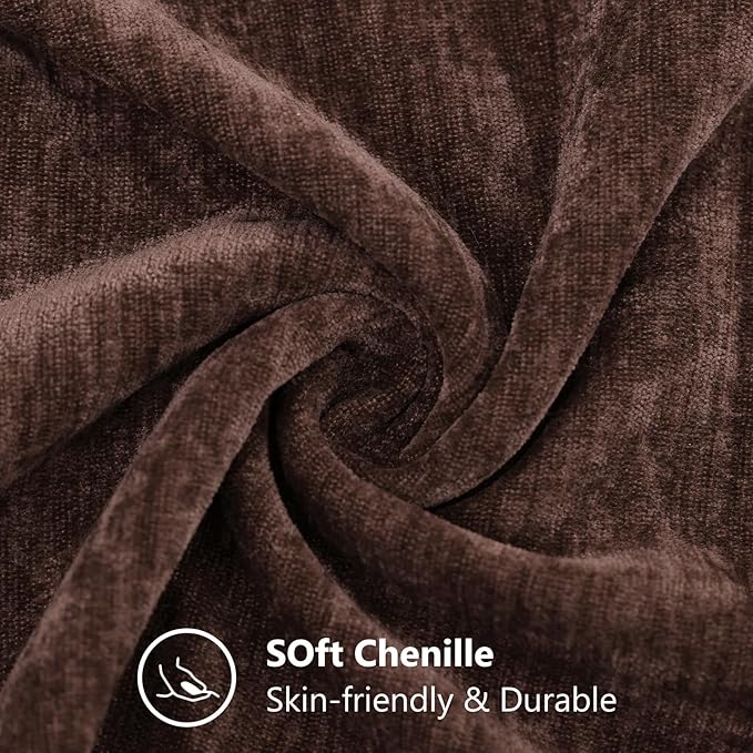 decorUhome Chenille Brown Throw Pillow Covers 24x24 Inch Set of 2, Decorative Soft Couch Pillow Covers Solid Dyed Accent Velvet Farmhouse Neutral Square Pillow Cases for Sofa Bed Living Room