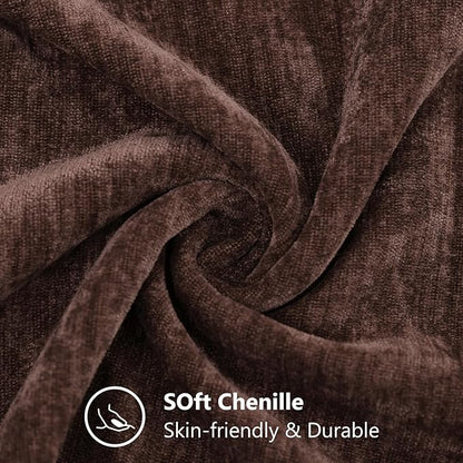 decorUhome Chenille Brown Throw Pillow Covers 18x18 Inch Set of 2, Decorative Soft Couch Pillow Covers Solid Dyed Accent Velvet Farmhouse Neutral Square Pillow Cases for Sofa Bed Living Room