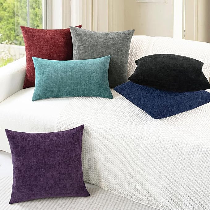 CaliTime Christmas Throw Pillow Covers Decorative 12 X 20 Inches Pack of 2 Cozy Chenille Cushion Cases for Couch Sofa Bed Living Room Home Burgundy