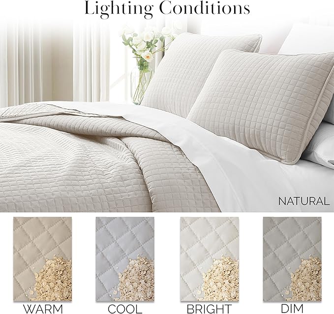 Southshore Fine Living, Inc. Full/Queen Quilt Bedding Set, Microfiber Quilts Queen Size, Coverlet, Stain & Pet Hair Resistant Bedding, Full Size Bedspread with 2 Pillow Shams, Bone