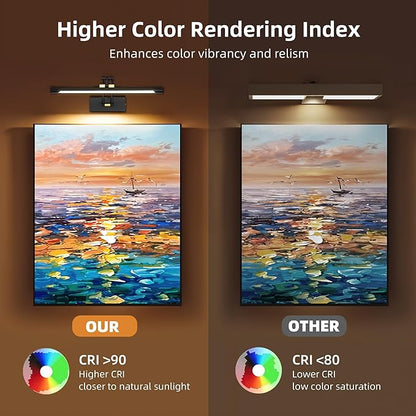 16“ Picture Lights for Wall Battery Operated, Wireless Picture Light with Remote, Rechargeable Wall Light 3000K/4000K/6000K Dimmable, Art Lighting for Paintings Frame Gallery Dartboard, Black Gold