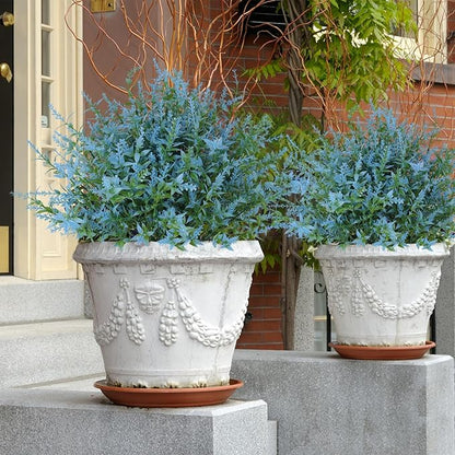 RECUTMS 20 Bundles Outdoor Artificial Flowers UV Resistant Fake Outdoor Plants, Faux Greenery for Indoor Outside Hanging Plants Garden Porch Window Box Home Wedding Farmhouse Décor(Blue)