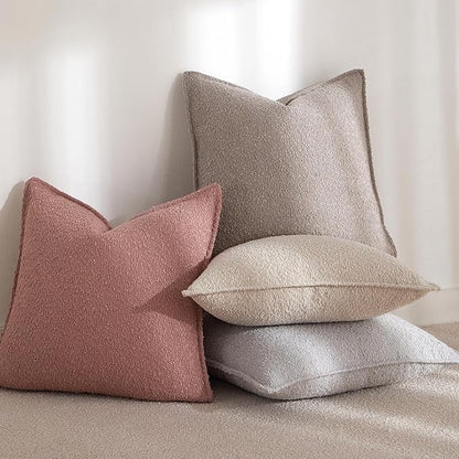 JUSPURBET 18x18 Pillow Covers Set of 2 Decorative Throw Pillow Covers Case for Couch Sofa Bed Soft Boucle Textured Cushion Covers with Hidden Zipper for Home Decor Living Room,Beige