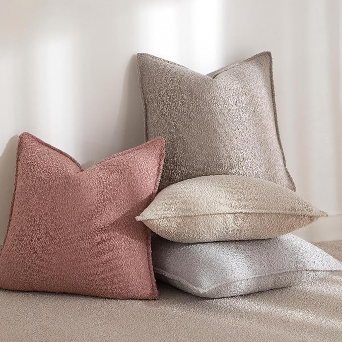 JUSPURBET 24x24 Pillow Covers Set of 2 Decorative Throw Pillow Covers Case for Couch Sofa Bed Soft Boucle Textured Cushion Covers with Hidden Zipper for Home Decor Living Room,Beige