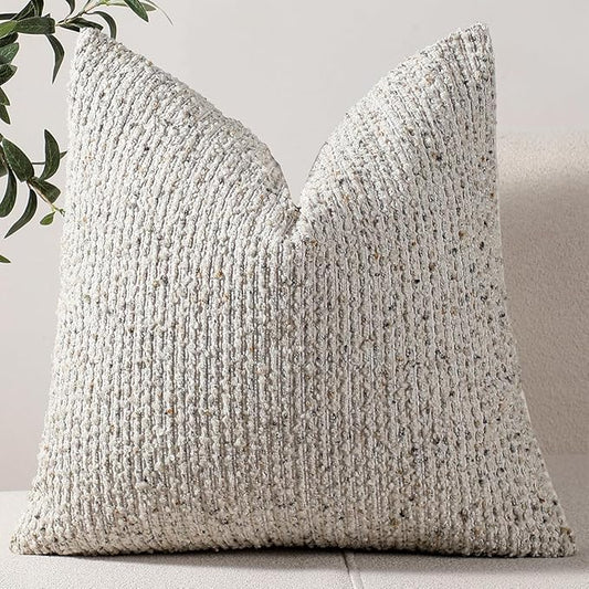 18x18 Cream Grey Throw Pillow Cover Textured Boucle Striped Chic Morden Boho Accent Farmhouse Square Decorative Couch Pillow Cover for Home Decor Bed Sofa Living Room