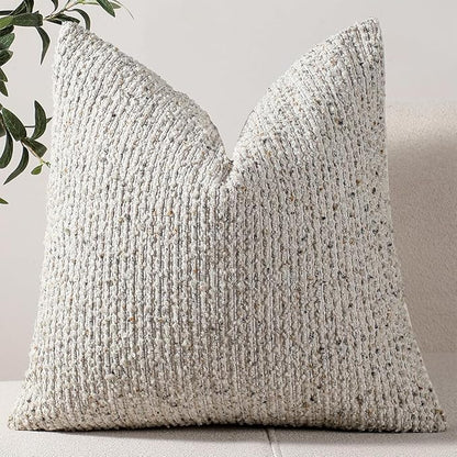 20x20 Cream Grey Throw Pillow Cover Textured Boucle Striped Chic Morden Boho Accent Farmhouse Square Decorative Couch Pillow Cover for Home Decor Bed Sofa Living Room