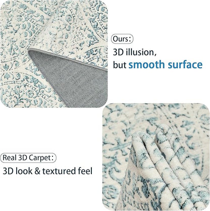 Washable Runner Rug, 2.5'x8' Vintage Kitchen Runners Non-Slip Foldable Hallway Runner Rug for Entryway, Laundry, Bedroom, Light Blue