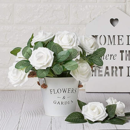 N&T NIETING Artificial Flowers 50pcs Real Touch White Flowers Artificial Roses for Decoration for DIY Wedding Bouquets Bridal Centerpieces Floral Shower Party Tables Home Arrangement