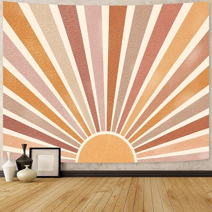 Kanuyee Retro Burning Sun Tapestry Wall Hanging, Vintage 70s Abstract Geometric Sunrise Tapestries for Bedroom Living Room Backdrop 44×60 inch