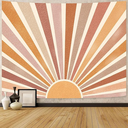 Kanuyee Retro Burning Sun Tapestry Wall Hanging, Vintage 70s Abstract Geometric Sunrise Tapestries for Bedroom Living Room Backdrop 44×60 inch
