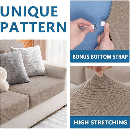 hyha Waterproof Couch Cushion Covers for Sectional Sofa, Sofa Slipcover Washable, Sectional Chaise Lounge Couch Covers L Shape for Pets with Elastic Bottom(Chaise, Camel)
