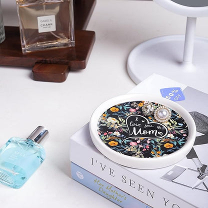 Potiera Ceramic Jewelry Tray, Decorative Ring Holder, Trinket Dish for Earrings Necklaces Watch Keys, Mother of the Bride Wedding Gifts, Mother's Day Birthday Christmas Gifts for Mom from Daughter