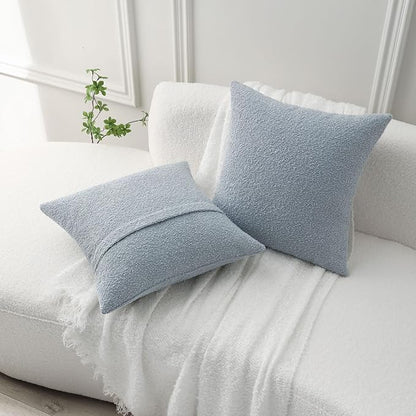 FUTEI Pack of 2 Dusty Blue Decorative Throw Pillow Covers 22x22 Inch Soft Cozy Solid Boucle Textured Cushion Case,Modern Home Decor for Couch Bed Living Room