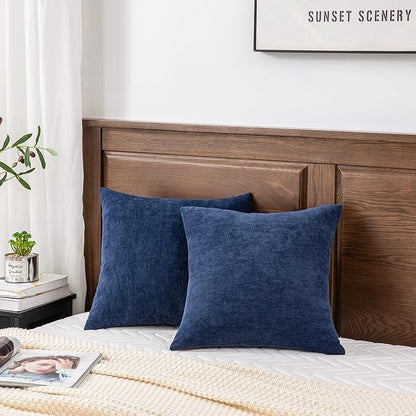 GAWAMAY Decorative Throw Pillow Covers 16x16 Inch Set of 2, Super Soft Chenille Square Pillows Farmhouse Fall Pillowcase for Living Room Bedroom Sofa Couch Cushion Cover Navy Blue 40x40cm