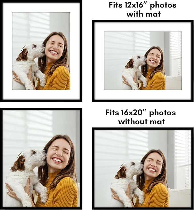 Americanflat 16x20 Picture Frame with Polished Plexiglass - Use as 12x16 Frame with Mat or Display 16x20 Photo Without Mat - Streamline Collection - Thin Border Picture Frames for Wall - Black