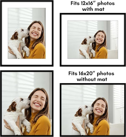 Americanflat 16x20 Picture Frame with Polished Plexiglass - Use as 12x16 Frame with Mat or Display 16x20 Photo Without Mat - Streamline Collection - Thin Border Picture Frames for Wall - Black