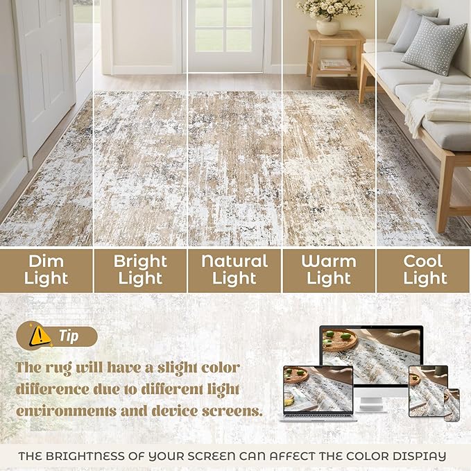 8x10 Area Rugs for Living Room, Washable Modern Abstract Large Area Rug Neutral Soft Non Slip Kids Rug Stain Resistant Indoor Carpet for Bedroom Dining Room Playroom Home Office(Beige, 8'x10')
