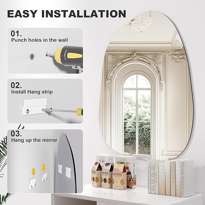 Hasipu Irregular Wall Mirror, 32"x24" Asymmetrical Frameless Mirror, Modern Decorative Mirrors for Living Room, Entryway, Hallway, Bathroom, Bedroom,Wall Mounted Home Decor